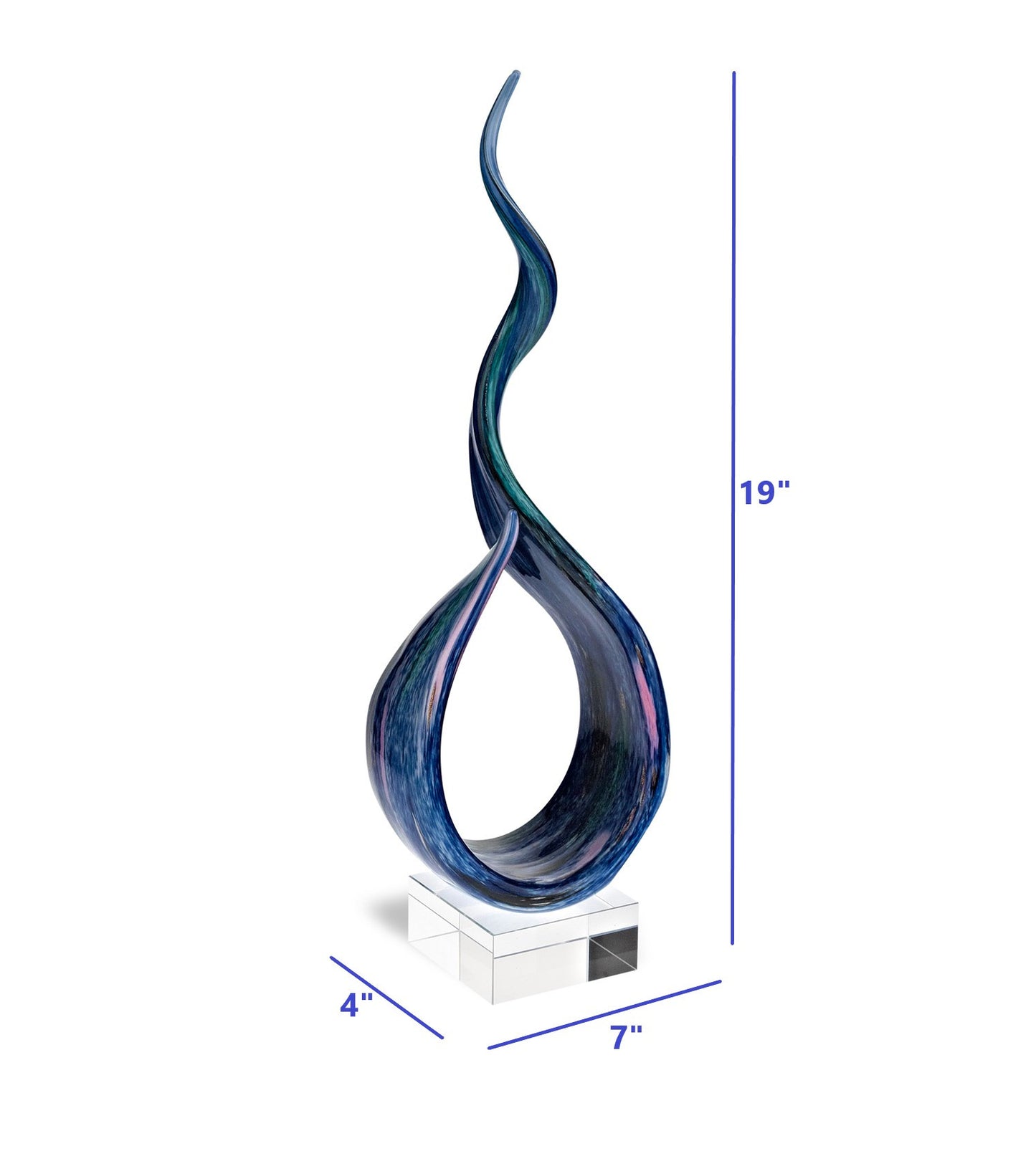 19" Blue and Green Murano Glass Modern Abstract Tabletop Sculpture