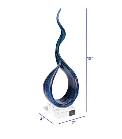 19" Blue and Green Murano Glass Modern Abstract Tabletop Sculpture