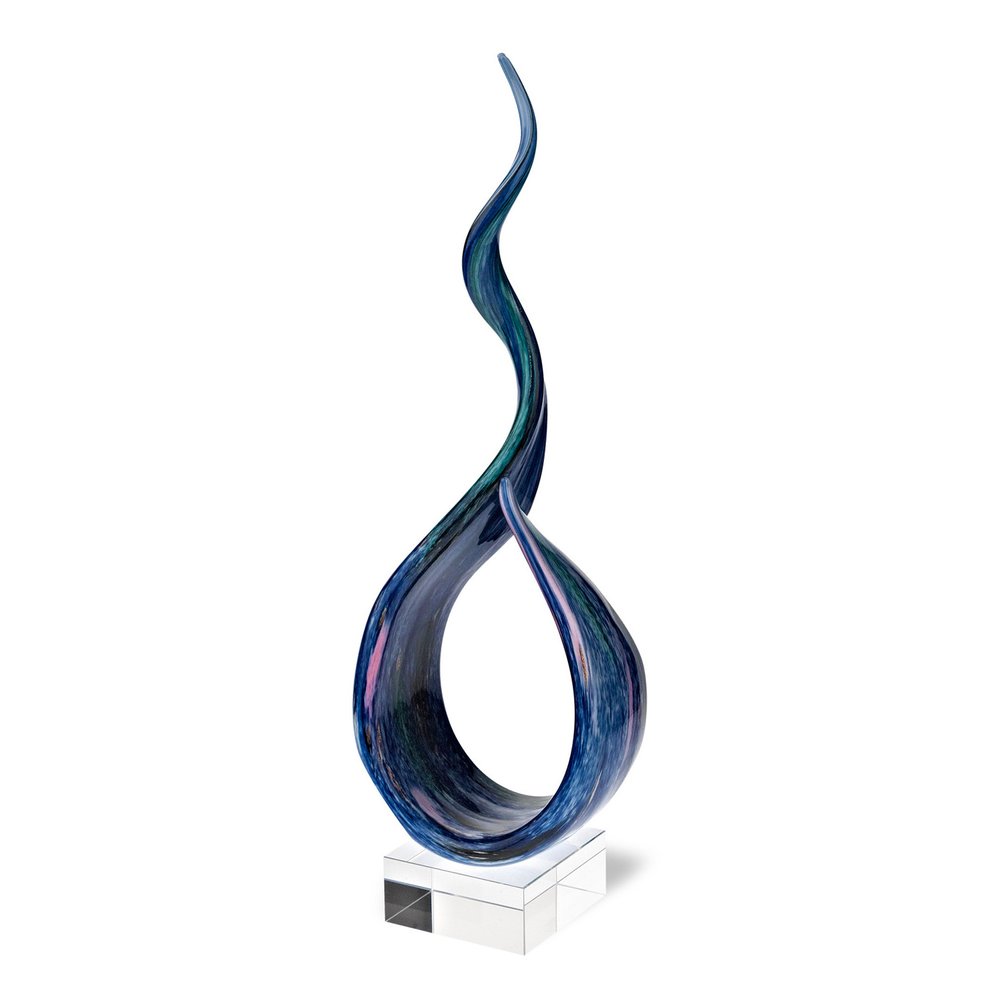 19" Blue and Green Murano Glass Modern Abstract Tabletop Sculpture HomeRoots