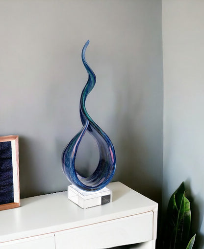 19" Blue and Green Murano Glass Modern Abstract Tabletop Sculpture HomeRoots