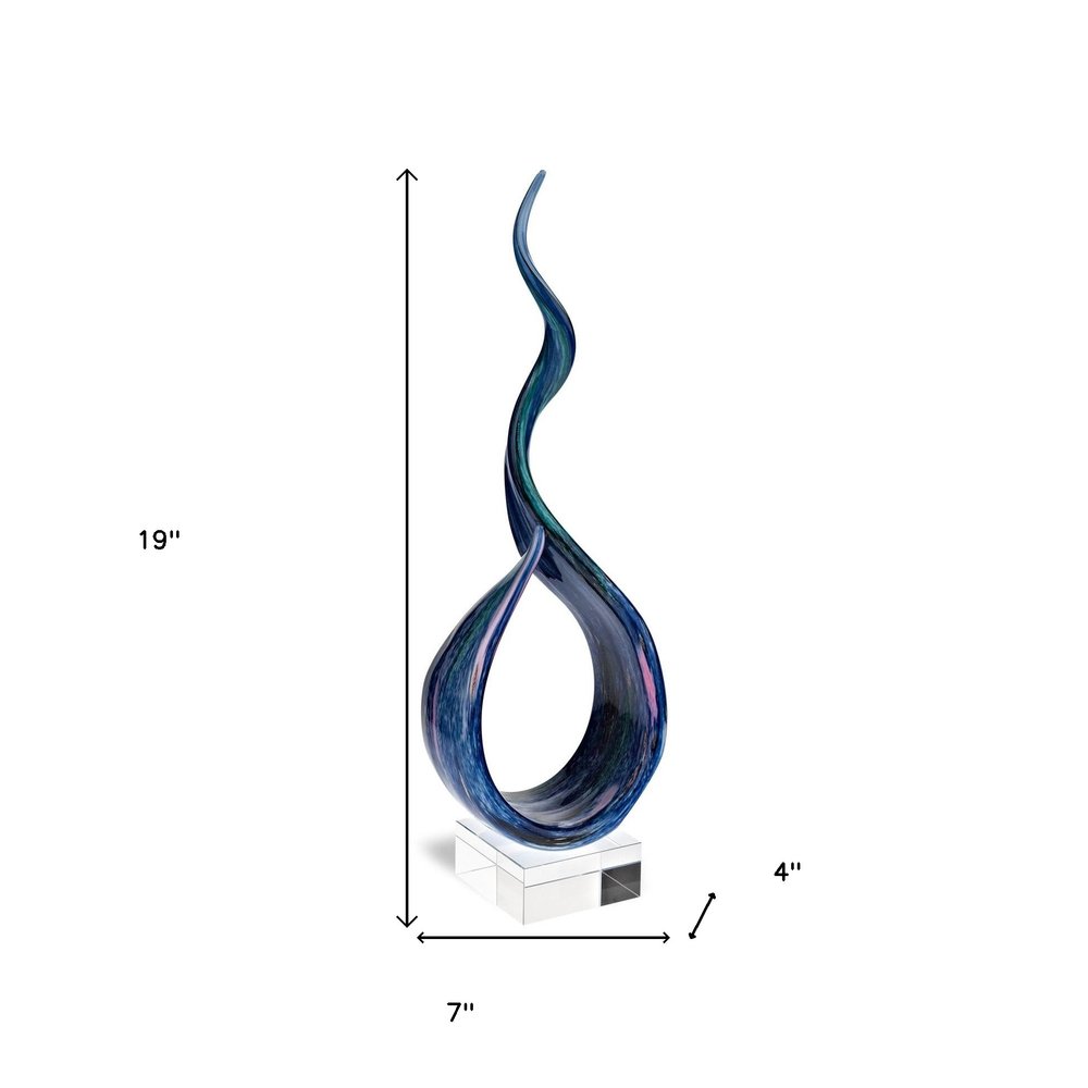 19" Blue and Green Murano Glass Modern Abstract Tabletop Sculpture HomeRoots