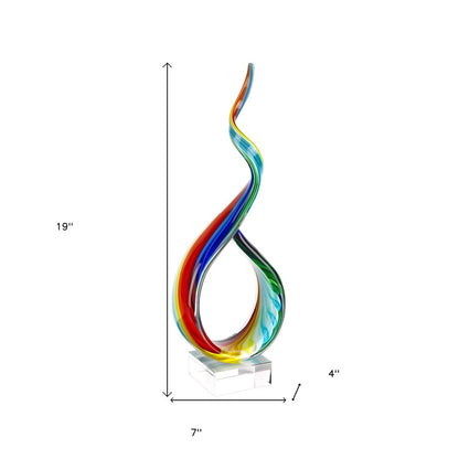 19" Rainbow Murano Glass Modern Abstract Tabletop Sculpture HomeRoots