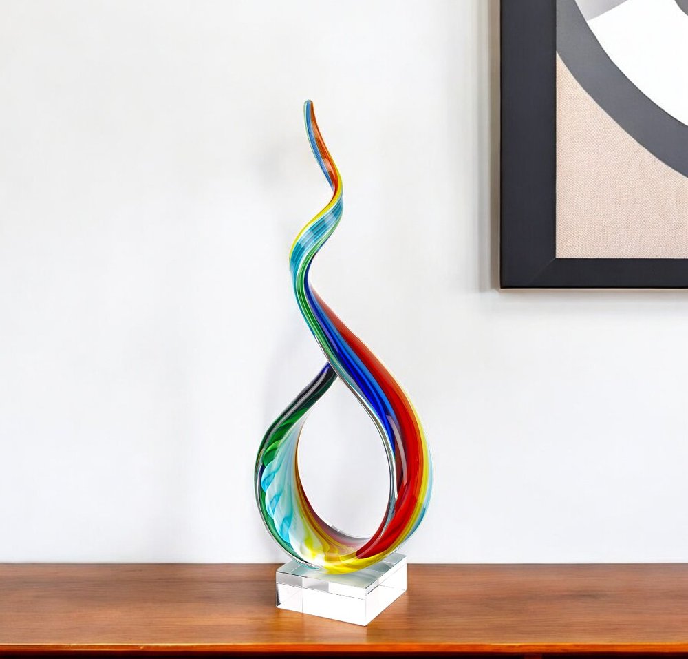 19" Rainbow Murano Glass Modern Abstract Tabletop Sculpture HomeRoots
