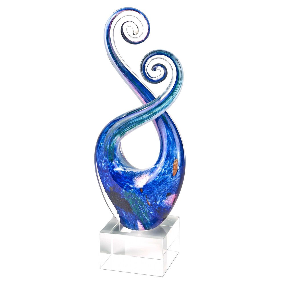 12" Blue and Green Murano Glass Modern Abstract Tabletop Sculpture HomeRoots