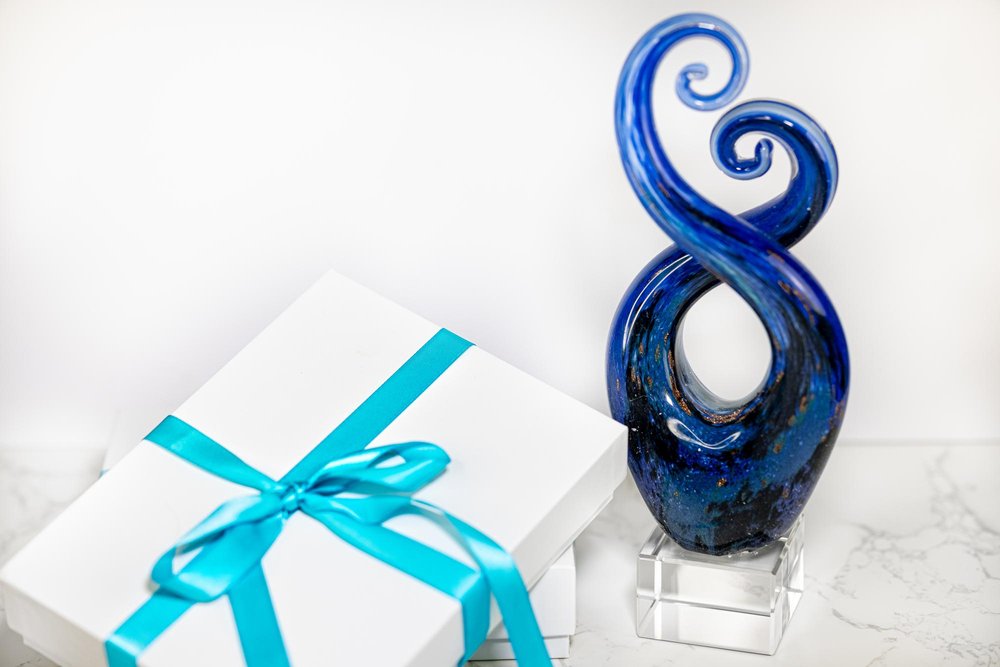 12" Blue and Green Murano Glass Modern Abstract Tabletop Sculpture HomeRoots