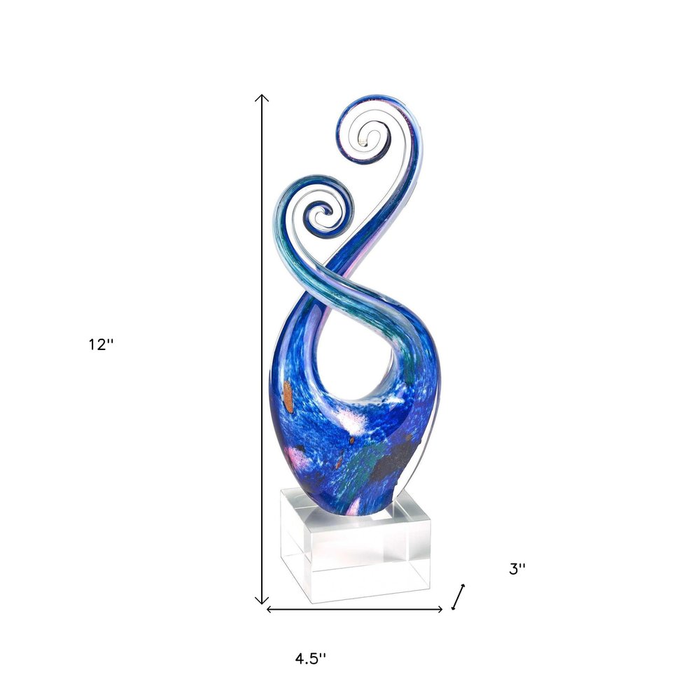 12" Blue and Green Murano Glass Modern Abstract Tabletop Sculpture HomeRoots