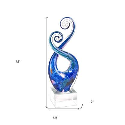 12" Blue and Green Murano Glass Modern Abstract Tabletop Sculpture HomeRoots