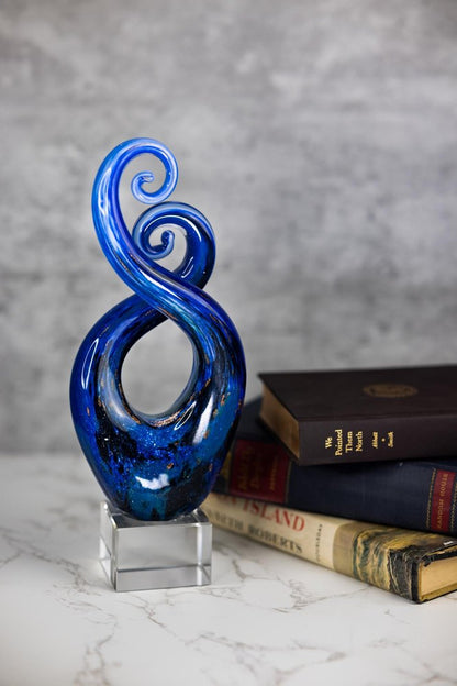 12" Blue and Green Murano Glass Modern Abstract Tabletop Sculpture HomeRoots