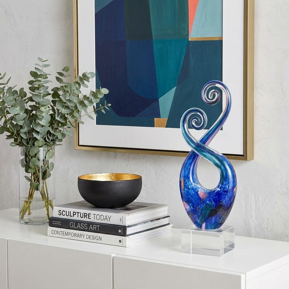 12" Blue and Green Murano Glass Modern Abstract Tabletop Sculpture HomeRoots