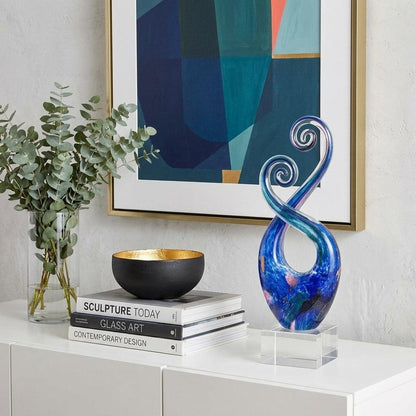 12" Blue and Green Murano Glass Modern Abstract Tabletop Sculpture HomeRoots