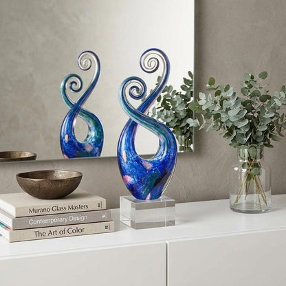 12" Blue and Green Murano Glass Modern Abstract Tabletop Sculpture HomeRoots