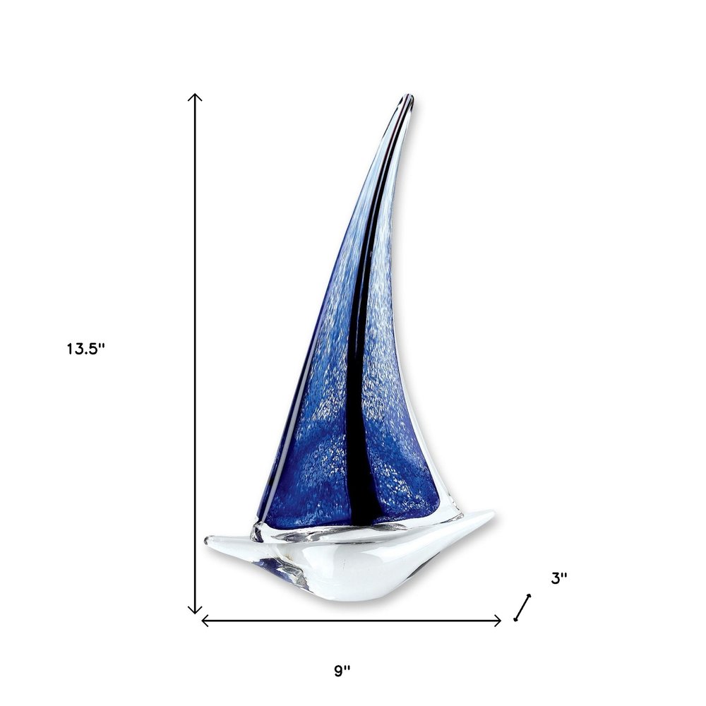 9" Clear and Blue Murano Glass Modern Abstract Tabletop Sculpture HomeRoots