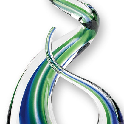 14" Clear Blue and Green Murano Glass Modern Abstract Tabletop Sculpture