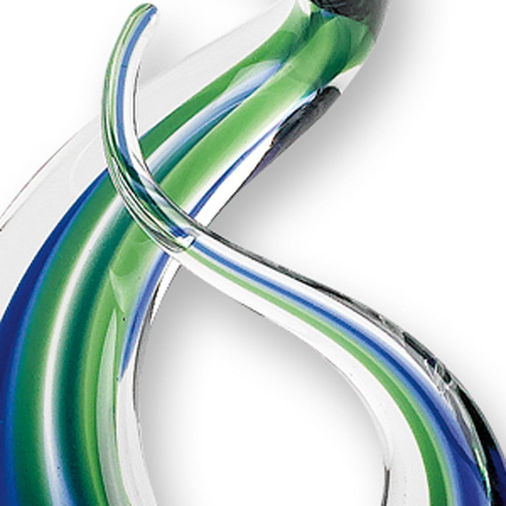 14" Clear Blue and Green Murano Glass Modern Abstract Tabletop Sculpture