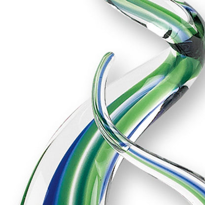 14" Clear Blue and Green Murano Glass Modern Abstract Tabletop Sculpture HomeRoots