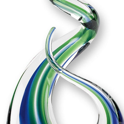 14" Clear Blue and Green Murano Glass Modern Abstract Tabletop Sculpture HomeRoots
