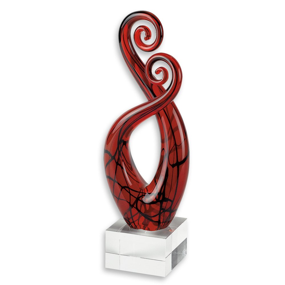 13" Clear Burgundy and Black Murano Glass Modern Abstract Tabletop Sculpture HomeRoots