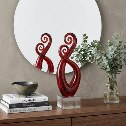 13" Clear Burgundy and Black Murano Glass Modern Abstract Tabletop Sculpture HomeRoots