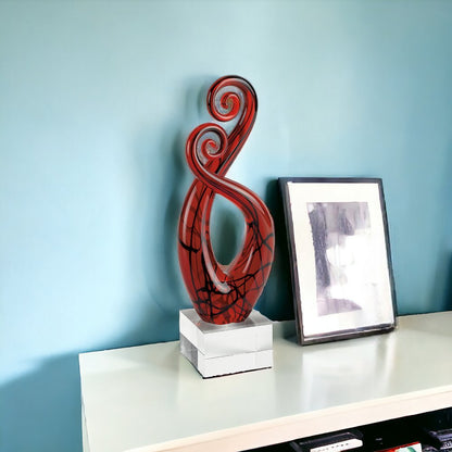 13" Clear Burgundy and Black Murano Glass Modern Abstract Tabletop Sculpture HomeRoots