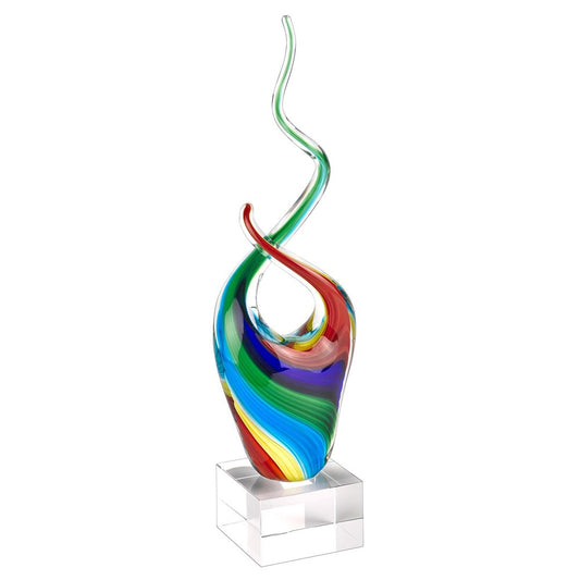 14" Clear Red Blue Yellow Murano Glass Modern Abstract Tabletop Sculpture HomeRoots
