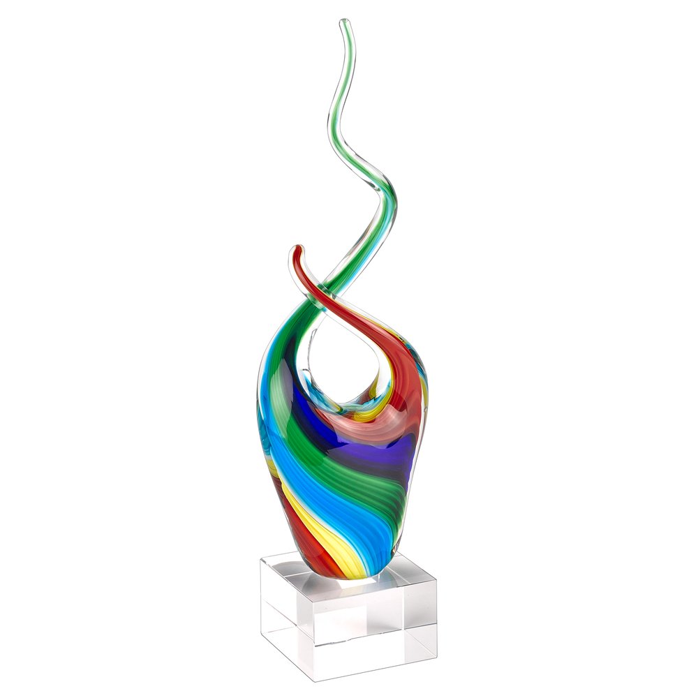 14" Clear Red Blue Yellow Murano Glass Modern Abstract Tabletop Sculpture HomeRoots
