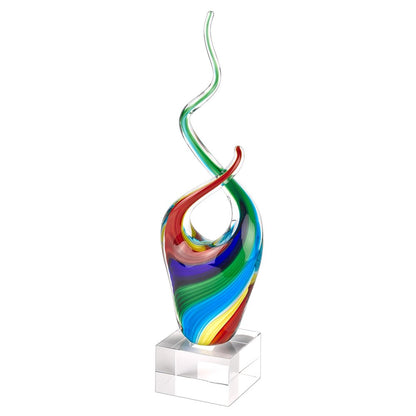 14" Clear Red Blue Yellow Murano Glass Modern Abstract Tabletop Sculpture HomeRoots
