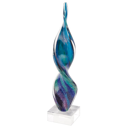 18" Blue and Green Murano Glass Modern Abstract Tabletop Sculpture