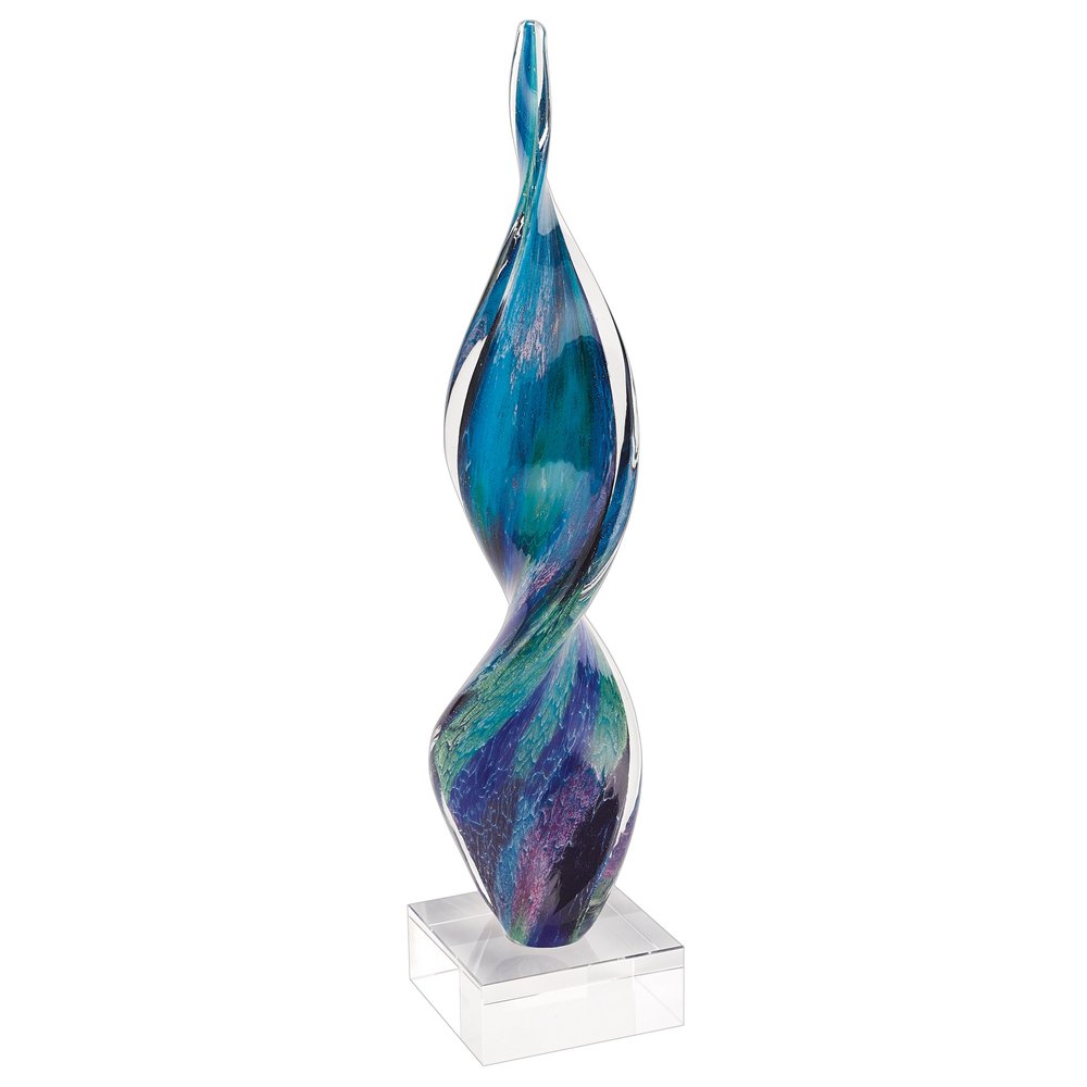 18" Blue and Green Murano Glass Modern Abstract Tabletop Sculpture HomeRoots