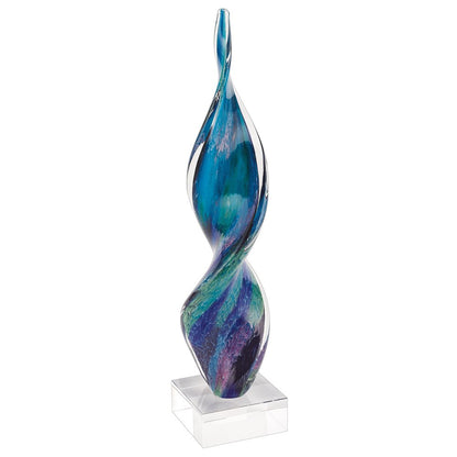 18" Blue and Green Murano Glass Modern Abstract Tabletop Sculpture HomeRoots