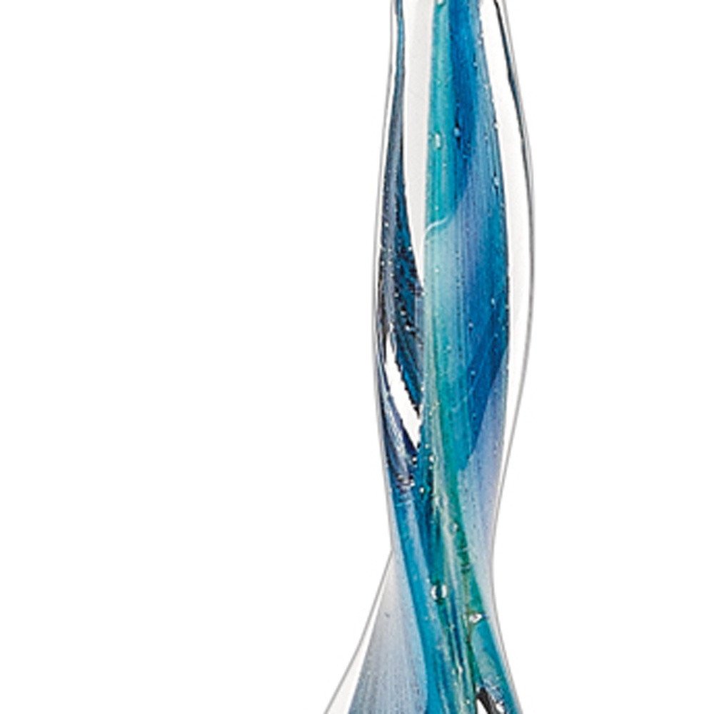 18" Blue and Green Murano Glass Modern Abstract Tabletop Sculpture HomeRoots