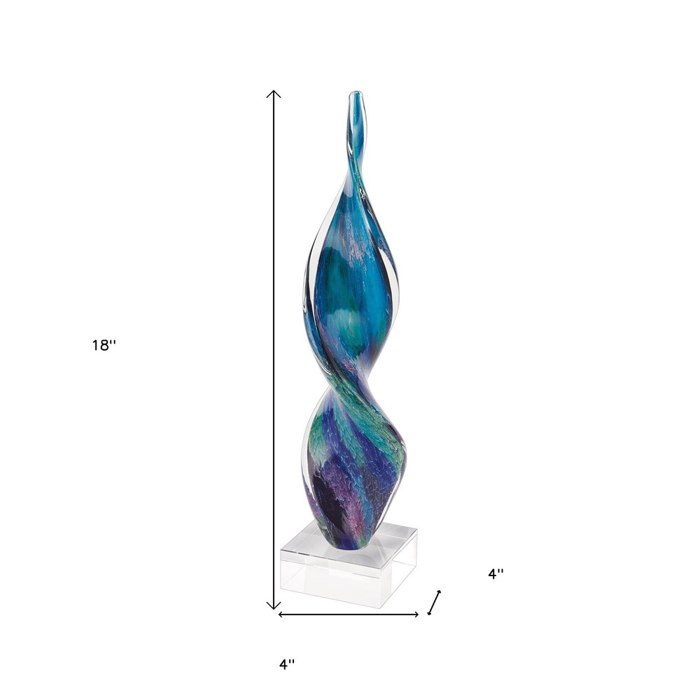 18" Blue and Green Murano Glass Modern Abstract Tabletop Sculpture HomeRoots