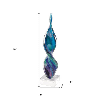 18" Blue and Green Murano Glass Modern Abstract Tabletop Sculpture HomeRoots