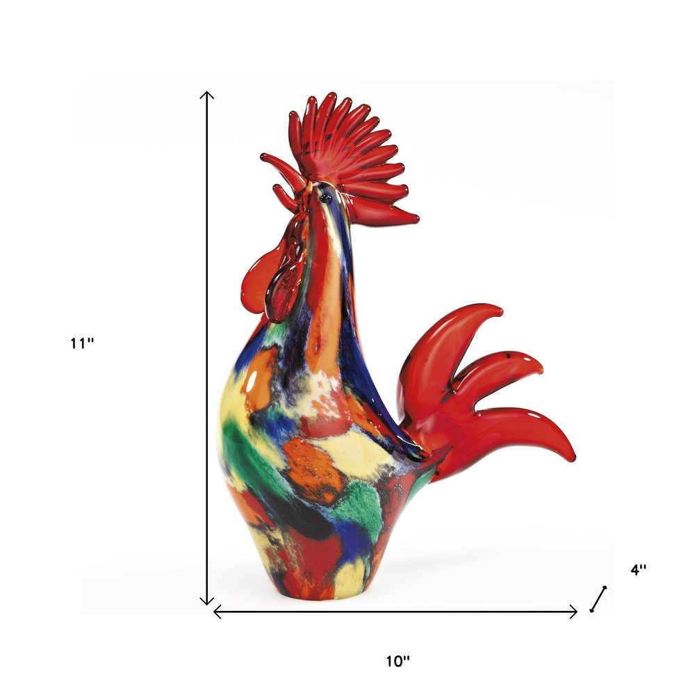 11" Red Murano Glass Rooster Figurine Tabletop Sculpture HomeRoots