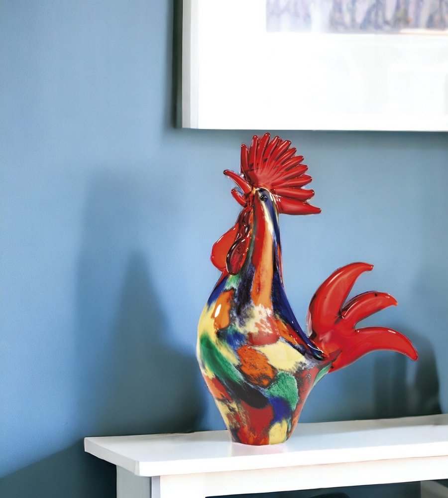 11" Red Murano Glass Rooster Figurine Tabletop Sculpture HomeRoots