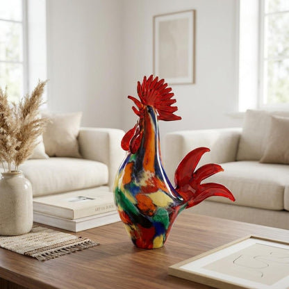 11" Red Murano Glass Rooster Figurine Tabletop Sculpture HomeRoots