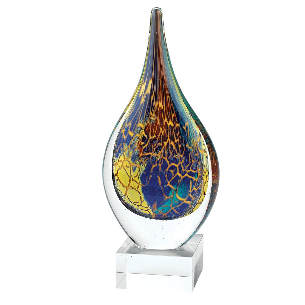 12" Blue and Yellow Murano Glass Modern Abstract Tabletop Sculpture HomeRoots