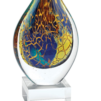 13" Blue and Yellow Murano Glass Modern Abstract Tabletop Sculpture