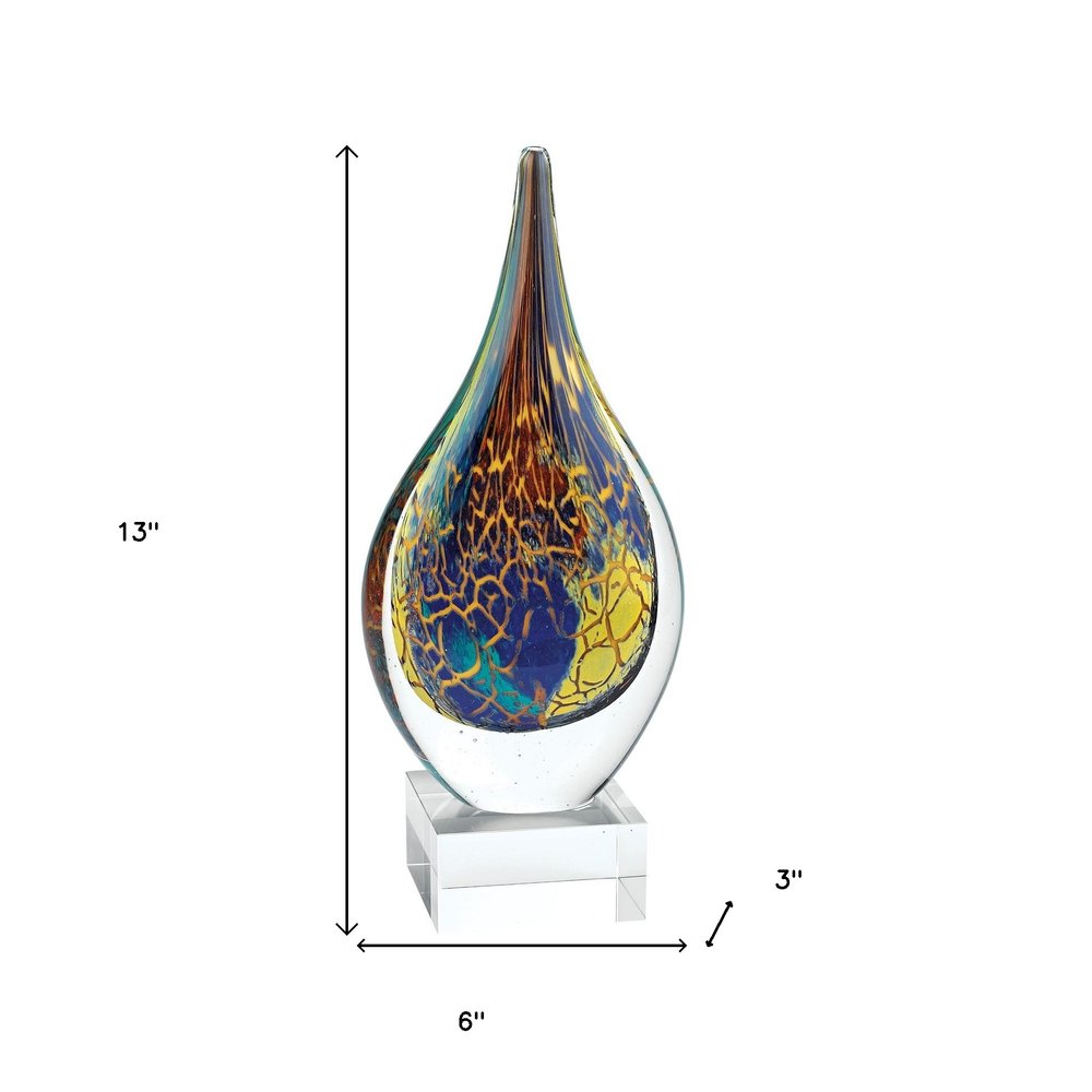 13" Blue and Yellow Murano Glass Modern Abstract Tabletop Sculpture HomeRoots