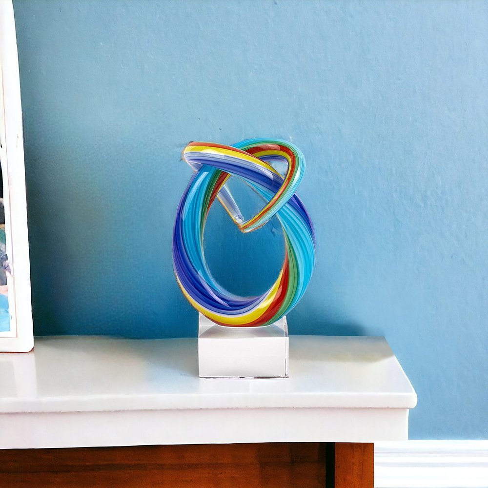 6" Rainbow Murano Glass Modern Abstract Tabletop Sculpture HomeRoots