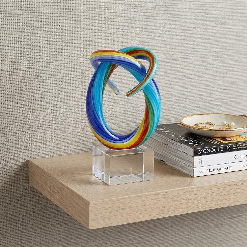 6" Rainbow Murano Glass Modern Abstract Tabletop Sculpture HomeRoots