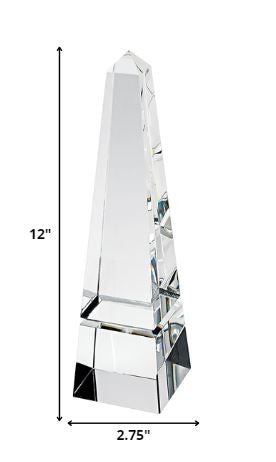 12" Clear Crystal Obelisk Statue