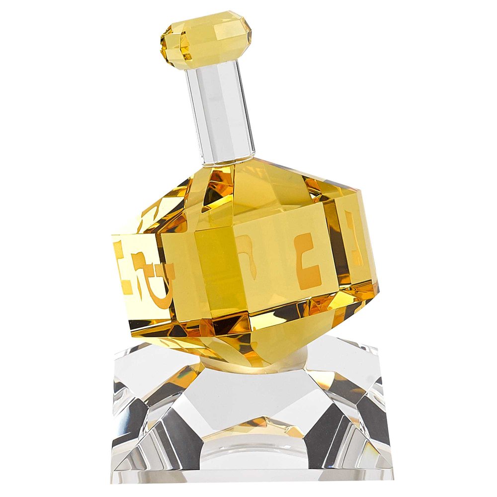 3 Mouth Blown Amber Dreidel On Crystal Stand HomeRoots