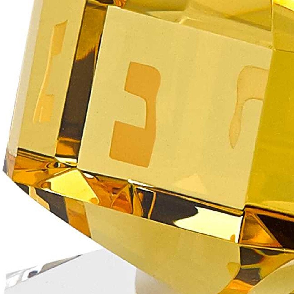 3 Mouth Blown Amber Dreidel On Crystal Stand HomeRoots