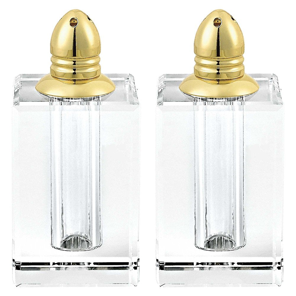 Set of Two Clear And Gold Crystal Pepper Shakers HomeRoots