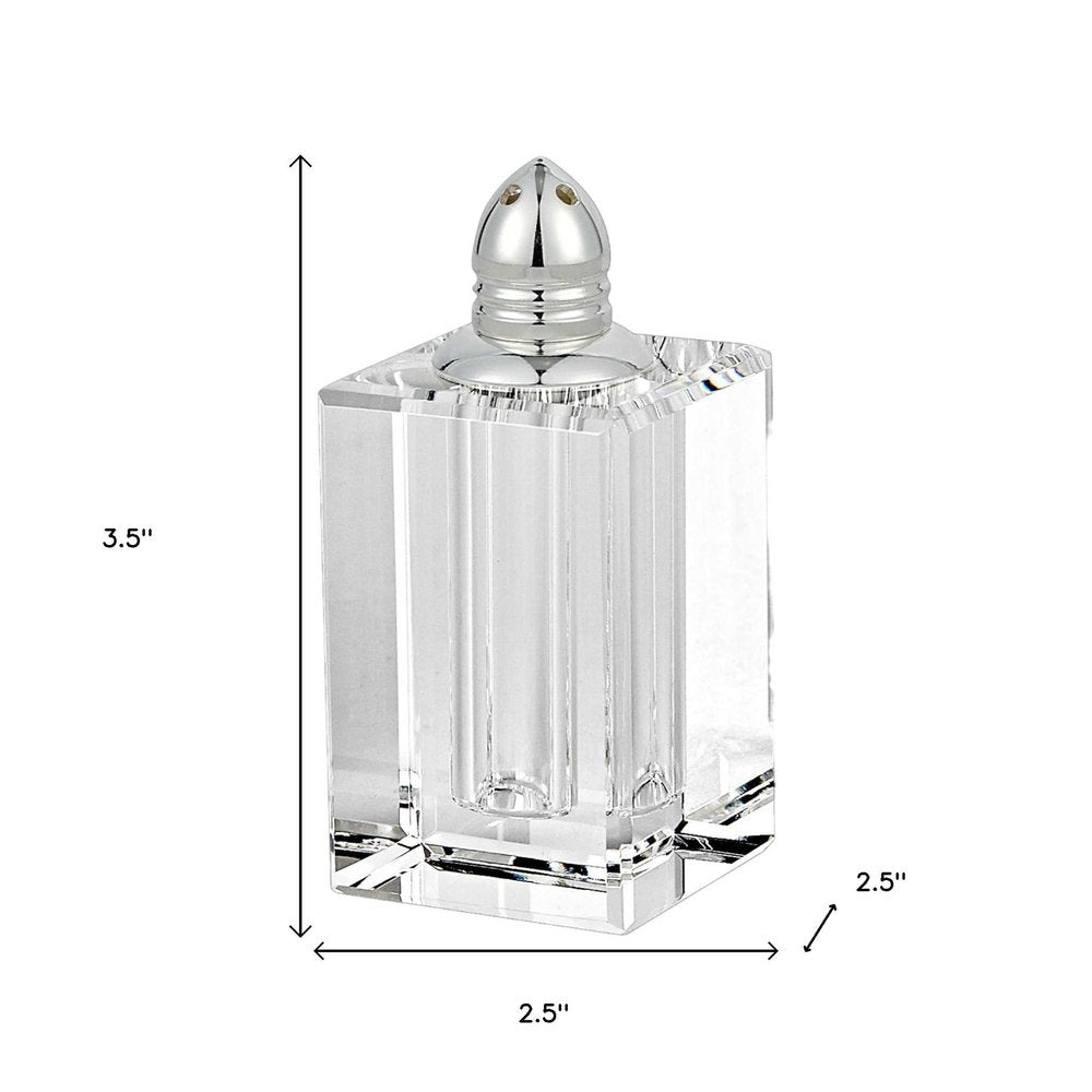 Set of Two Clear And Silver Crystal Pepper Shakers HomeRoots