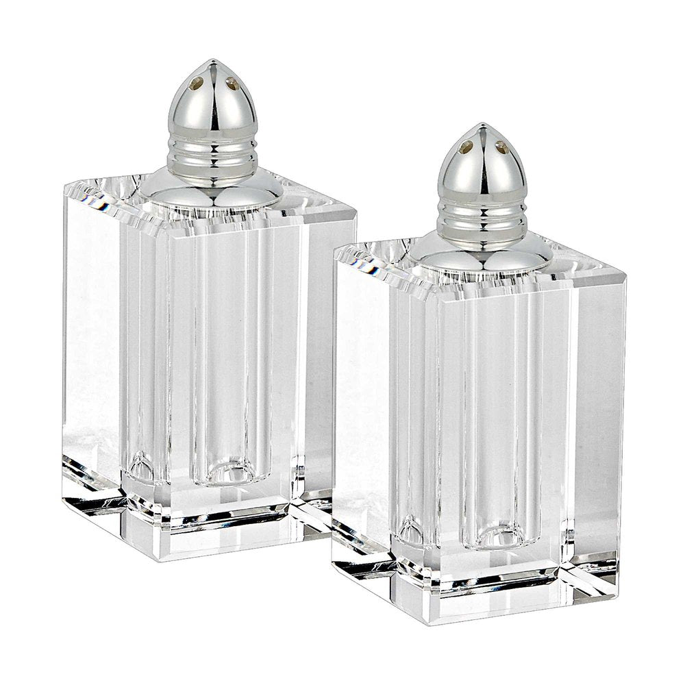 Set of Two Clear And Silver Crystal Pepper Shakers HomeRoots