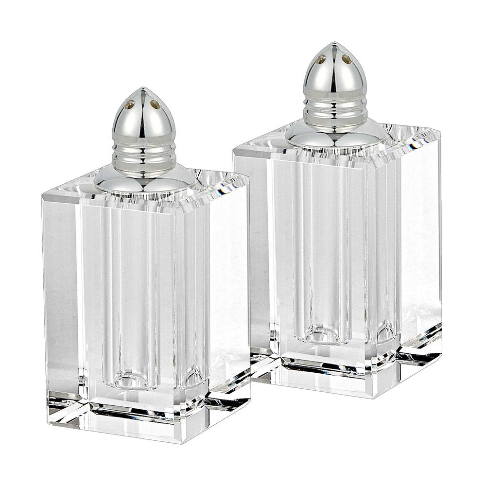 Set of Two Clear And Silver Crystal Pepper Shakers HomeRoots