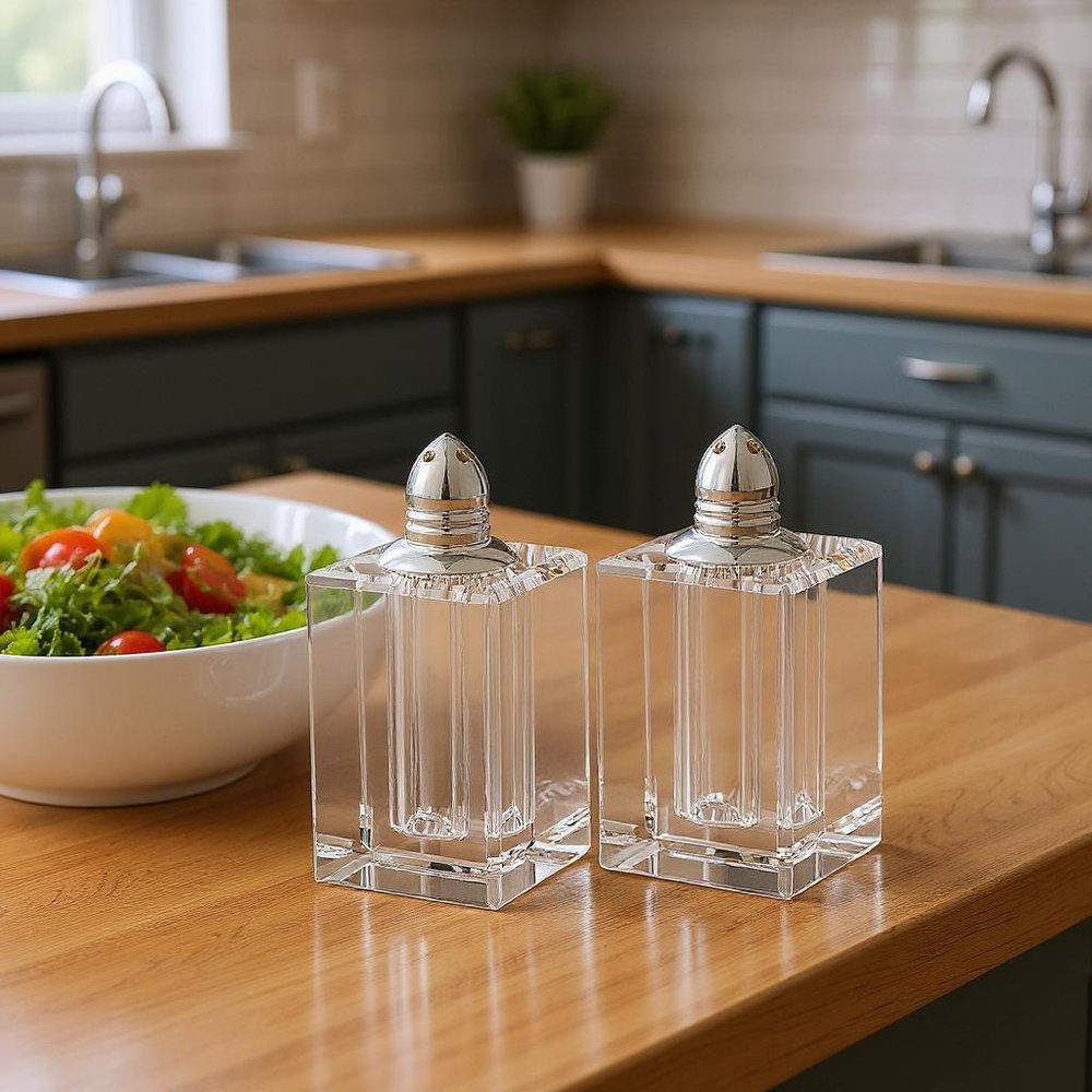 Set of Two Clear And Silver Crystal Pepper Shakers HomeRoots