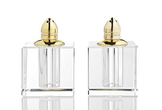Set of Two Clear And Gold Crystal Pepper Shakers HomeRoots
