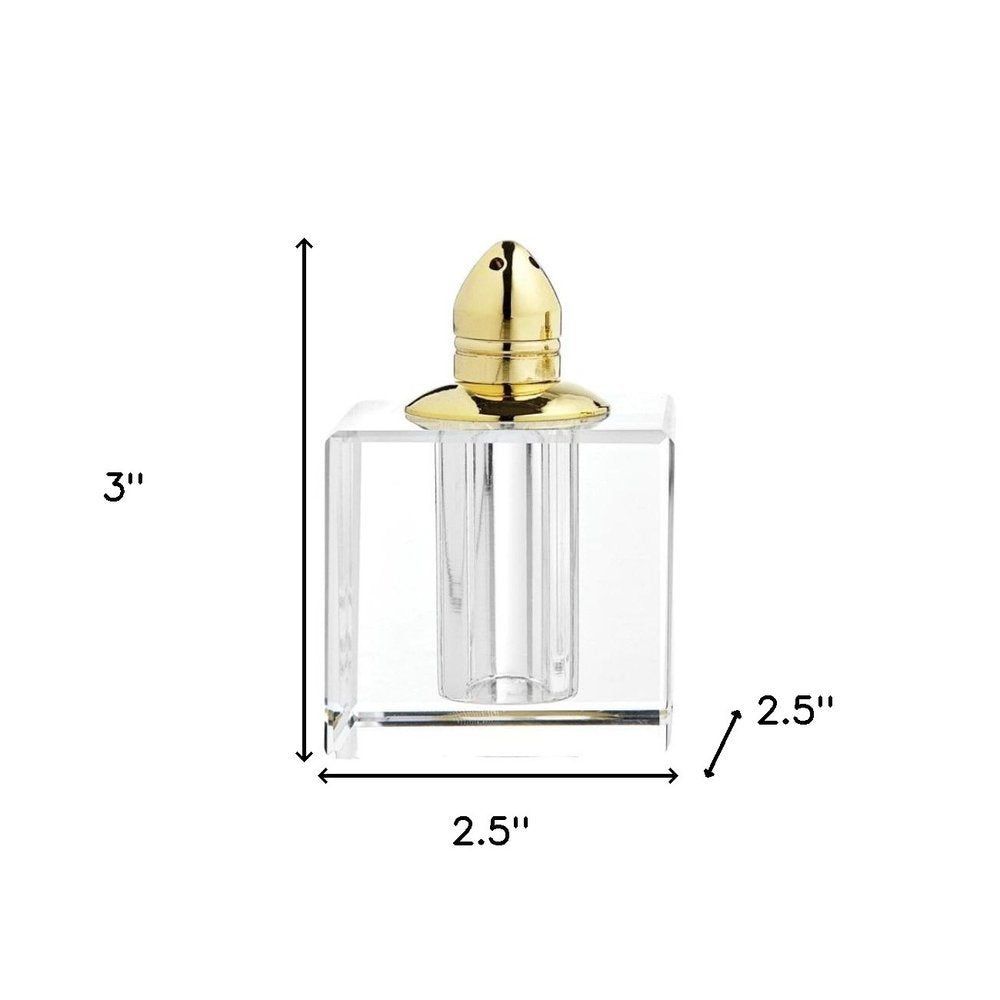 Set of Two Clear And Gold Crystal Pepper Shakers HomeRoots